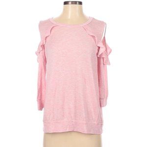 Bobeau 3/4 Sleeve Top Pink Small Ruffle Cold Shoulder